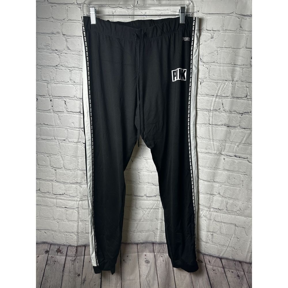 Victorias Secret PINK Ultimate Joggers Black Side Stripe Logo Pants Large